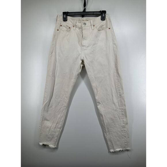 Levis Premium Denim Jeans Button Fly Beige Wedgie Size 29 Raw Hem Pants - Picture 1 of 11